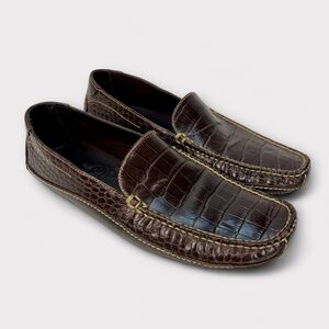 Cole Haan Mens Leather Loafers Brown Driving Shoes Moccasins Crocodile Sz 10.5 M